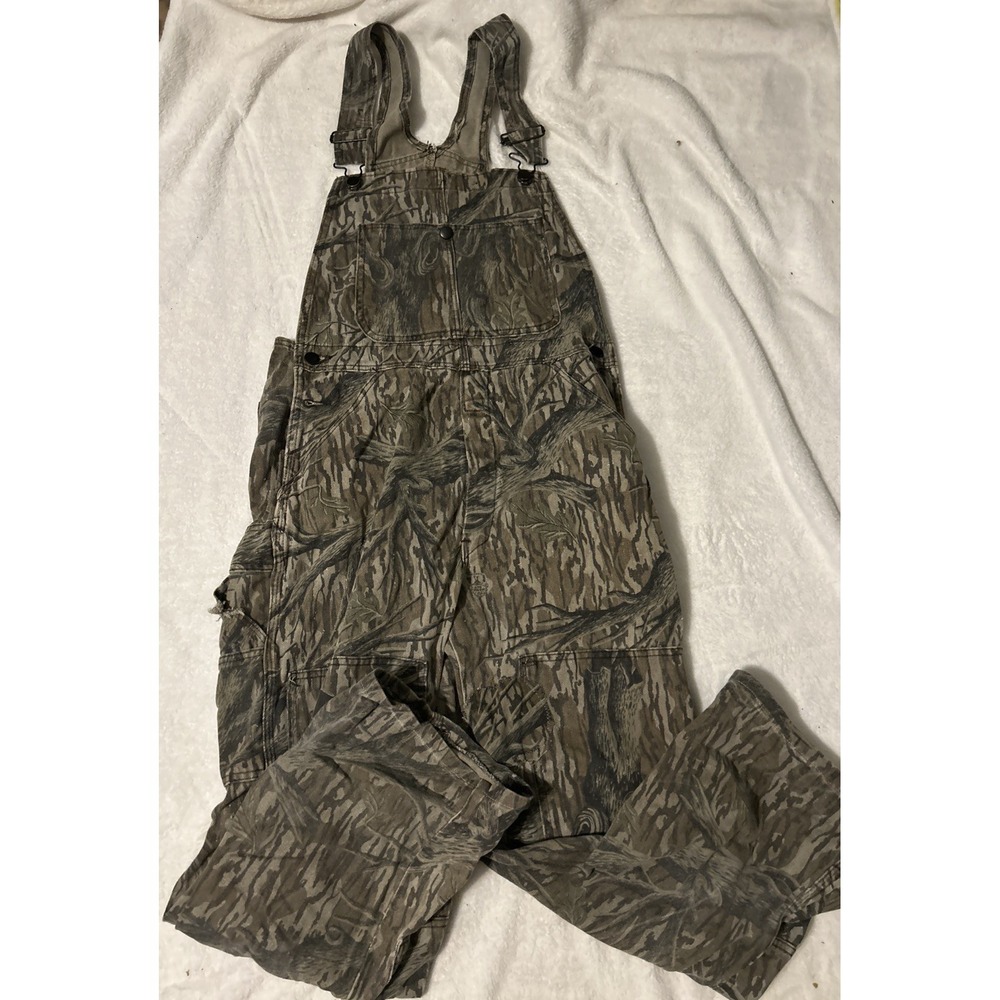Vintage 80s Mossy Oak Treestand Camo Bib Overalls USA Made Mens Large S